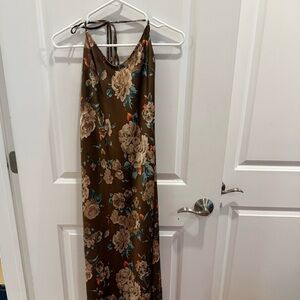 Floral Brown Halter Maxi Dress